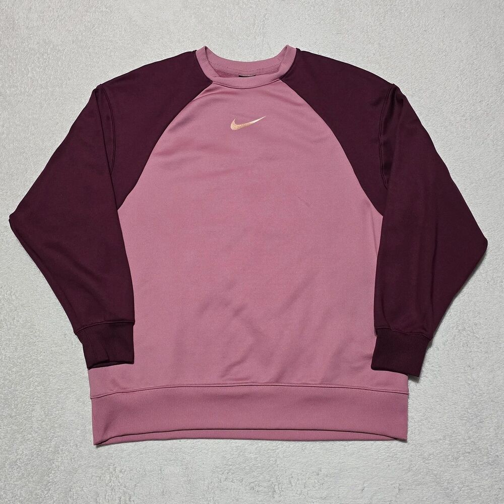 Nike Women's Medium Therma Colorblock Crewneck Sweatshirt Pink Maroon CU5003-614